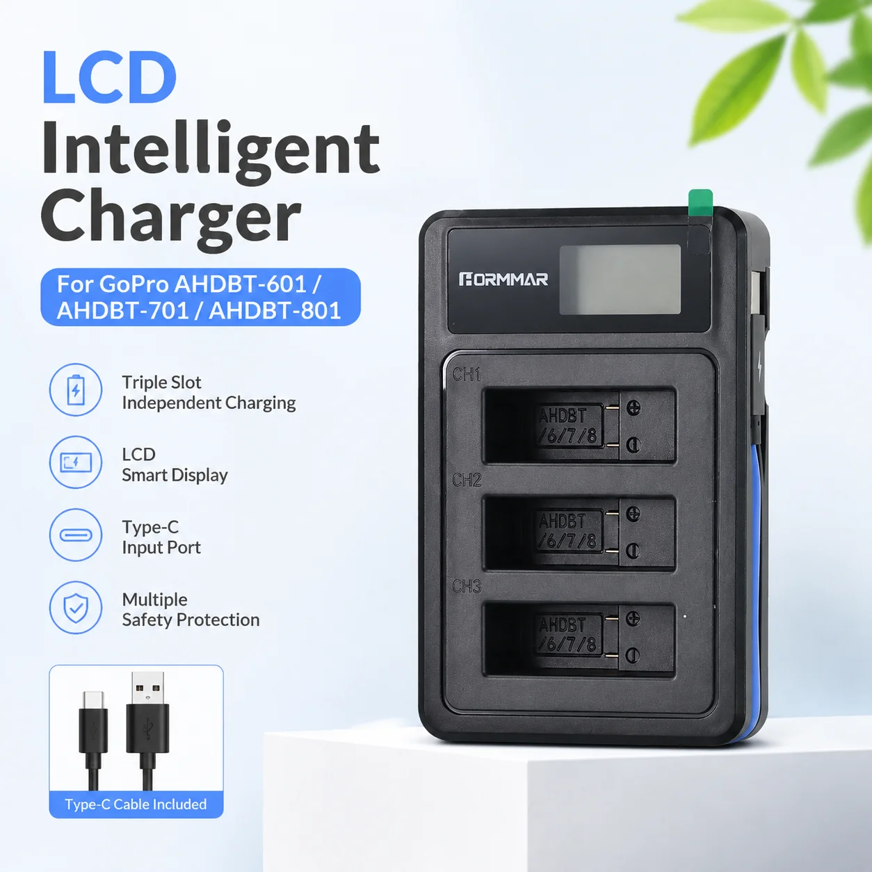 Triple Three Port Slot Battery Charger For Go Pro Gopro Hero 8 5 6 7 Black Sport Camera Accessory With Usb Cable Travel