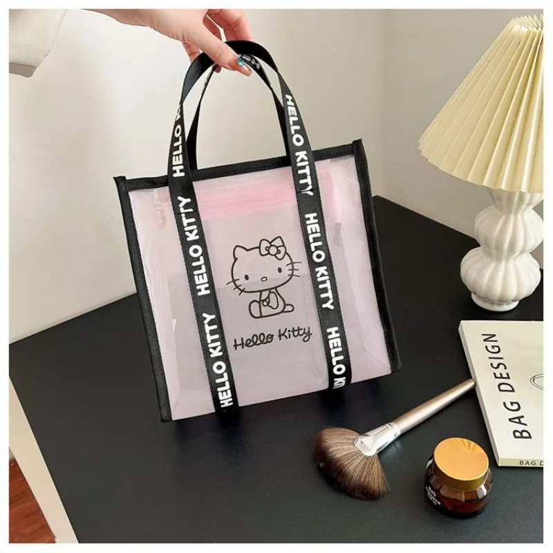 Kawaii Hello Kitty Mesh Portable Cosmetic Bag, Water Leaking Portable Toiletries and Bathing Supplies Storage Handbag, Gift - view 6