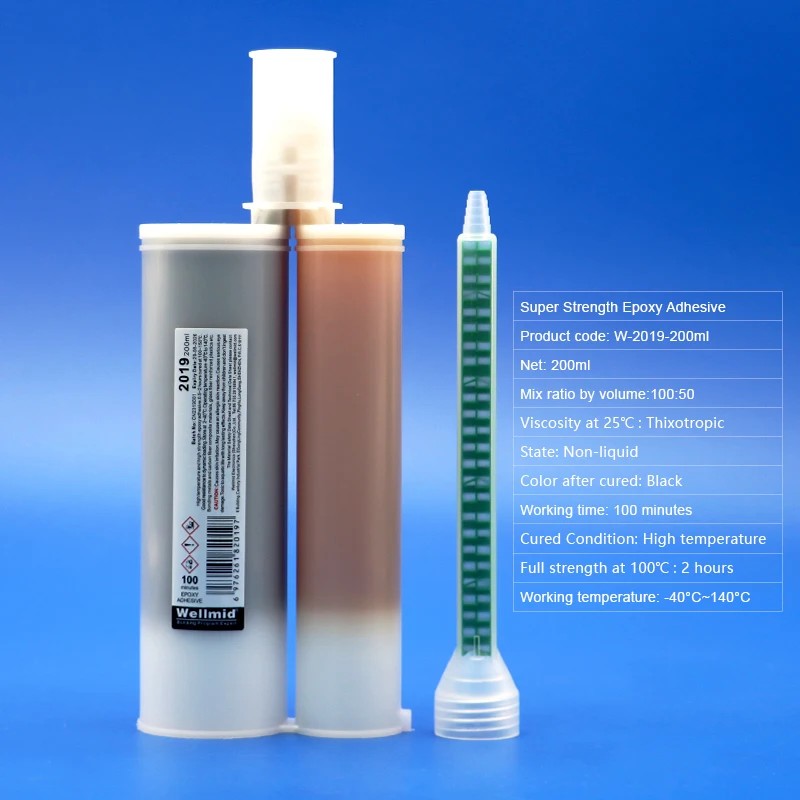 Black Epoxy AB 2019 High Lap Shear Adhesive Bonded CFRP Thermoplastic Up to 140°C High Toughness Resilience 200ml Cartridge Glue