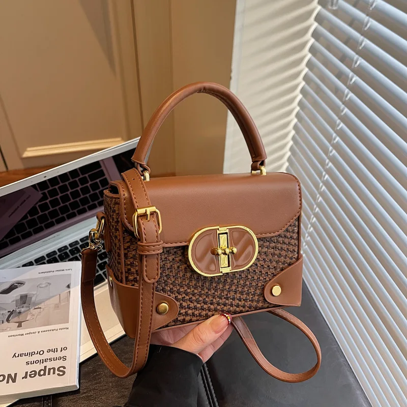 

2025 Autumn Winter Lock Square Bag, Textured Shoulder Purse for Women, Fashion Crossbody Tote, Versatile Day-to-Night Bag