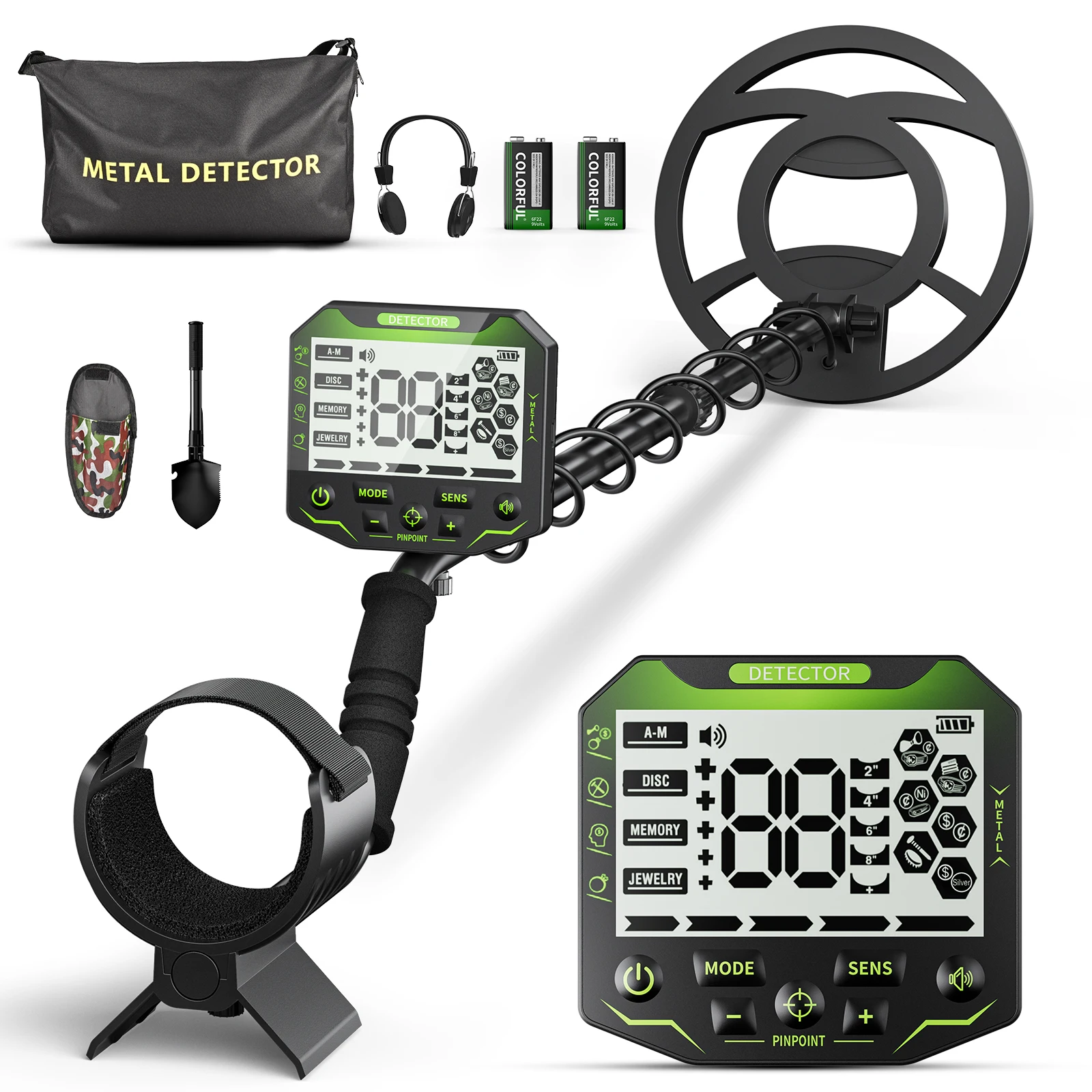 High Precision Metal Detector with 5 Detection Modes, Waterproof Coil, adjustable length 113cm~141cm for Kids & Adults