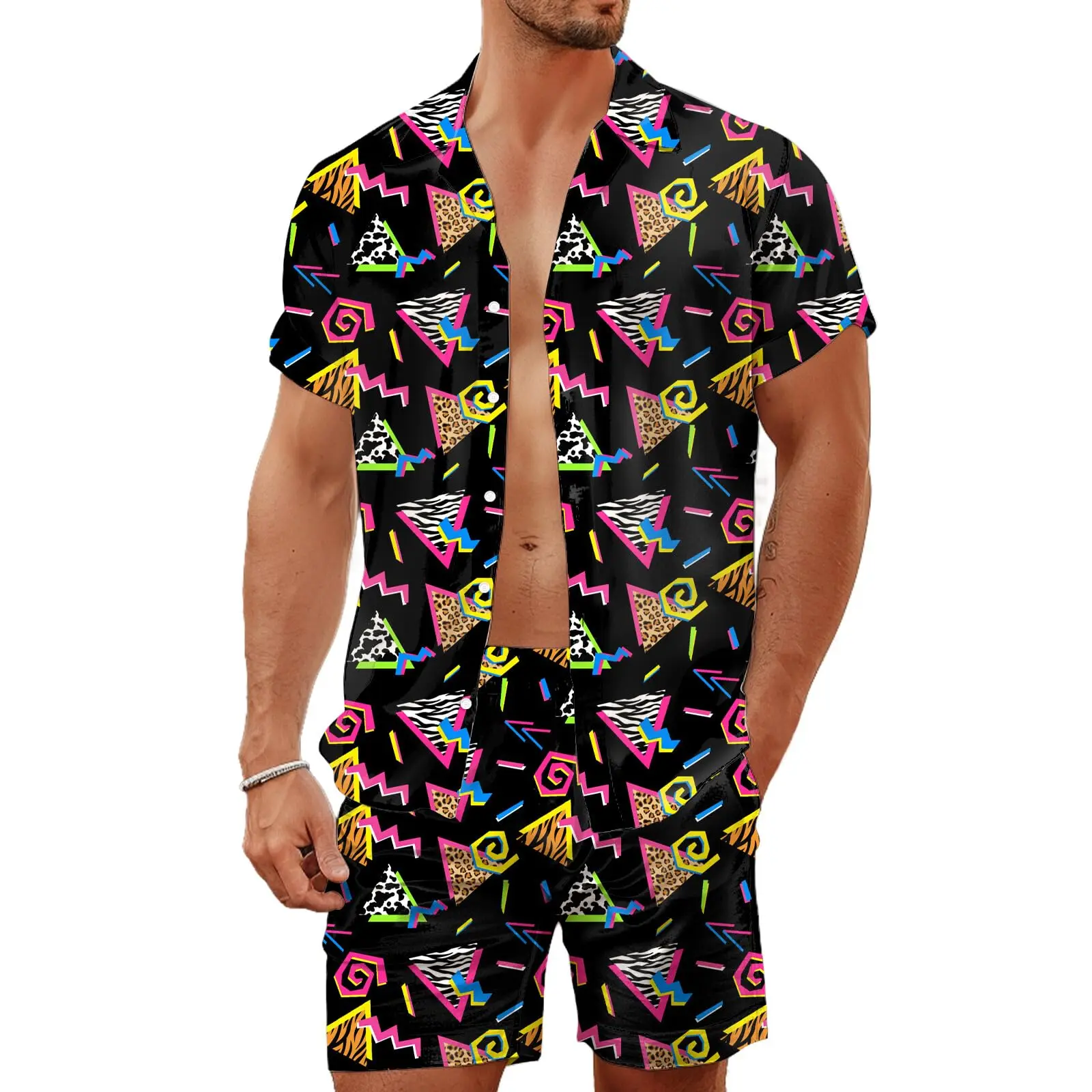 Summer Irregular Geometric 3D Print Men Shirt Sets Fashion Short Sleeve Shirt Beach Shorts Streetwear Hawaiian Suits Clothes - view 5