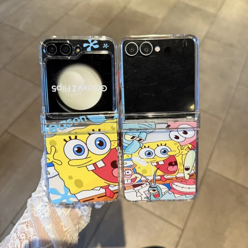 

Cute Cartoon S-SpongeBob P-Patrick Star Anti-Fall Clear Folding Phone Case For Samsung ZFlip 3 4 5 6 ZFlip 7 S-SpongeBob Cover