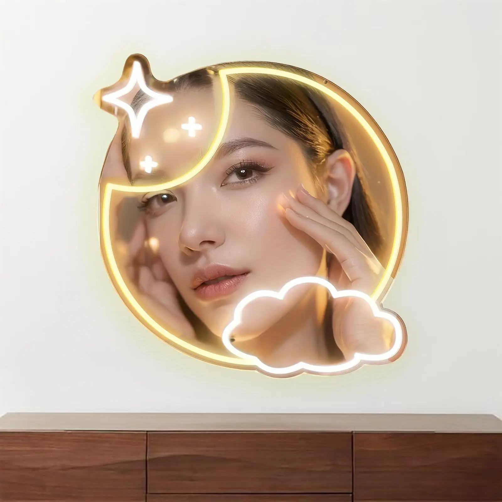 Moon Mirror LED Neon — красота ночного неба, питание от USB, диммер, подходит для спален, комнат для медитации и декора баров
