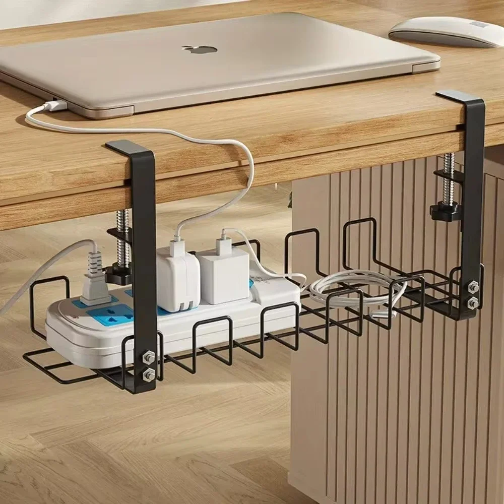 

Under Table Storage Rack Metal Cable Management Tray Home Office Desk Wire Organizer No Punching Kitchen Storage Accessories