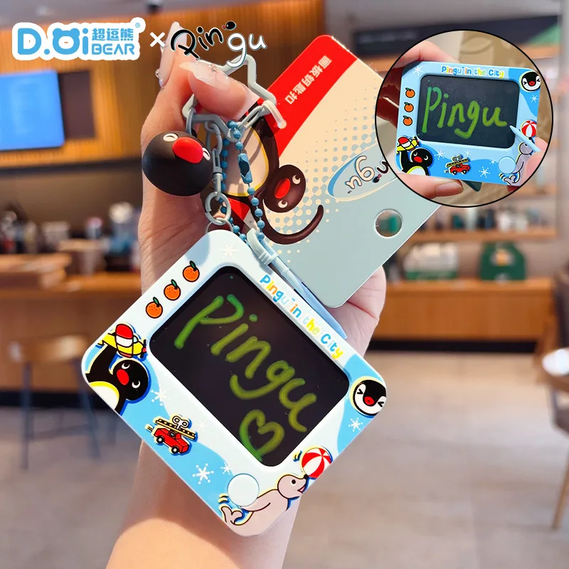 Doi Bear Qingu Authorized Pingu Penguin Doodle Drawing Board Keychain Portable Lcd Writing Board Backpack Pendant Bag Decor