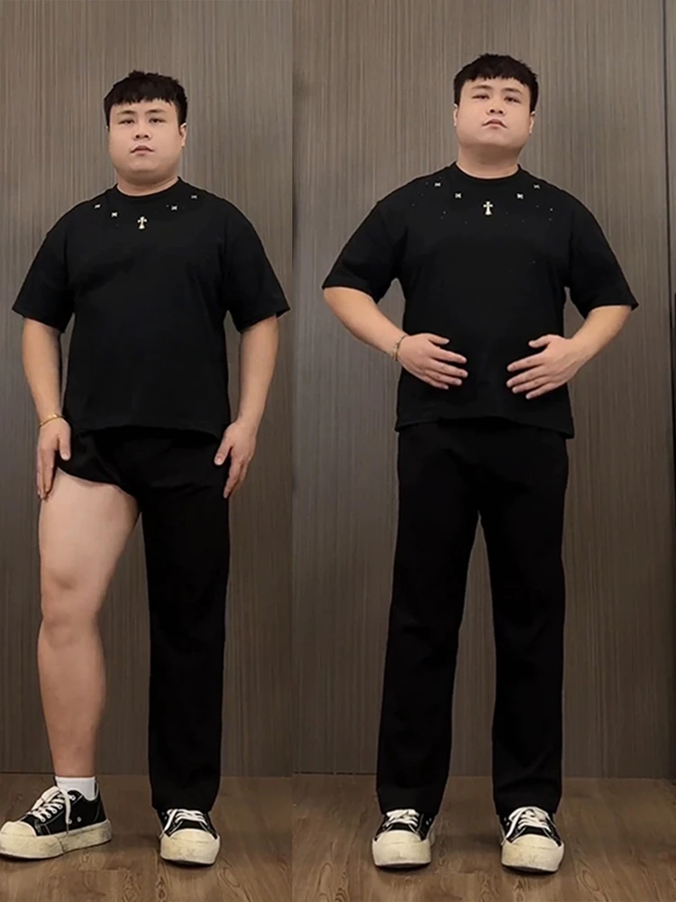 

Slim Fit Straight Leg Bla Pants for plus Size Men Autumn Thi Thigh Big Butt Visual Slimming Trousers Narrow Version Flared