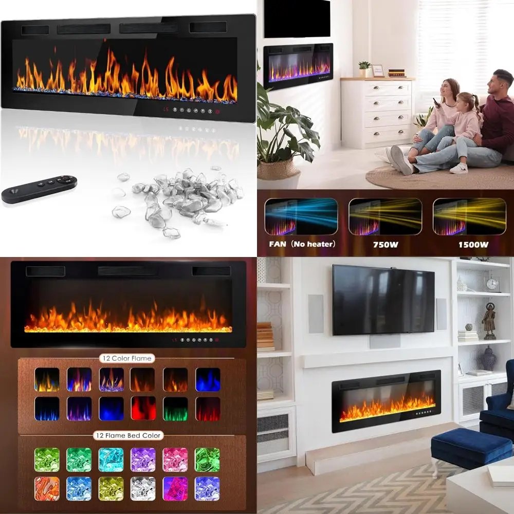 30 Inch Wall-Mounted Electric Linear Fireplace Heater with Touchscreen Control, 750/1500W, Recessed Design for Modern Home Decor