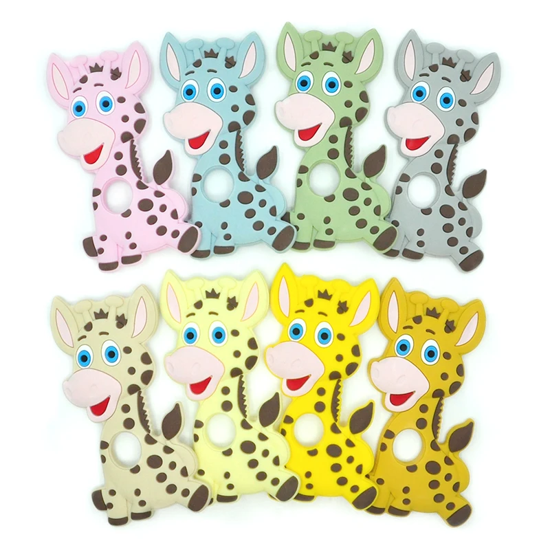 2pcs Cartoon Deer Giraffe Silicone Animal Teether Teeth Care Teething Molar Rodents Toy DIY Baby Pacifier Chain Teether BPA-Free