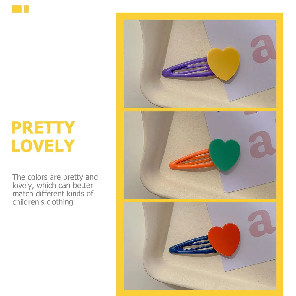 

8Pcs Kids Heart-Shaped Iron Hairpins Adorable Lightweight Hairclips Colorful Decorative Barrettes for Baby Girls Daily Party Use