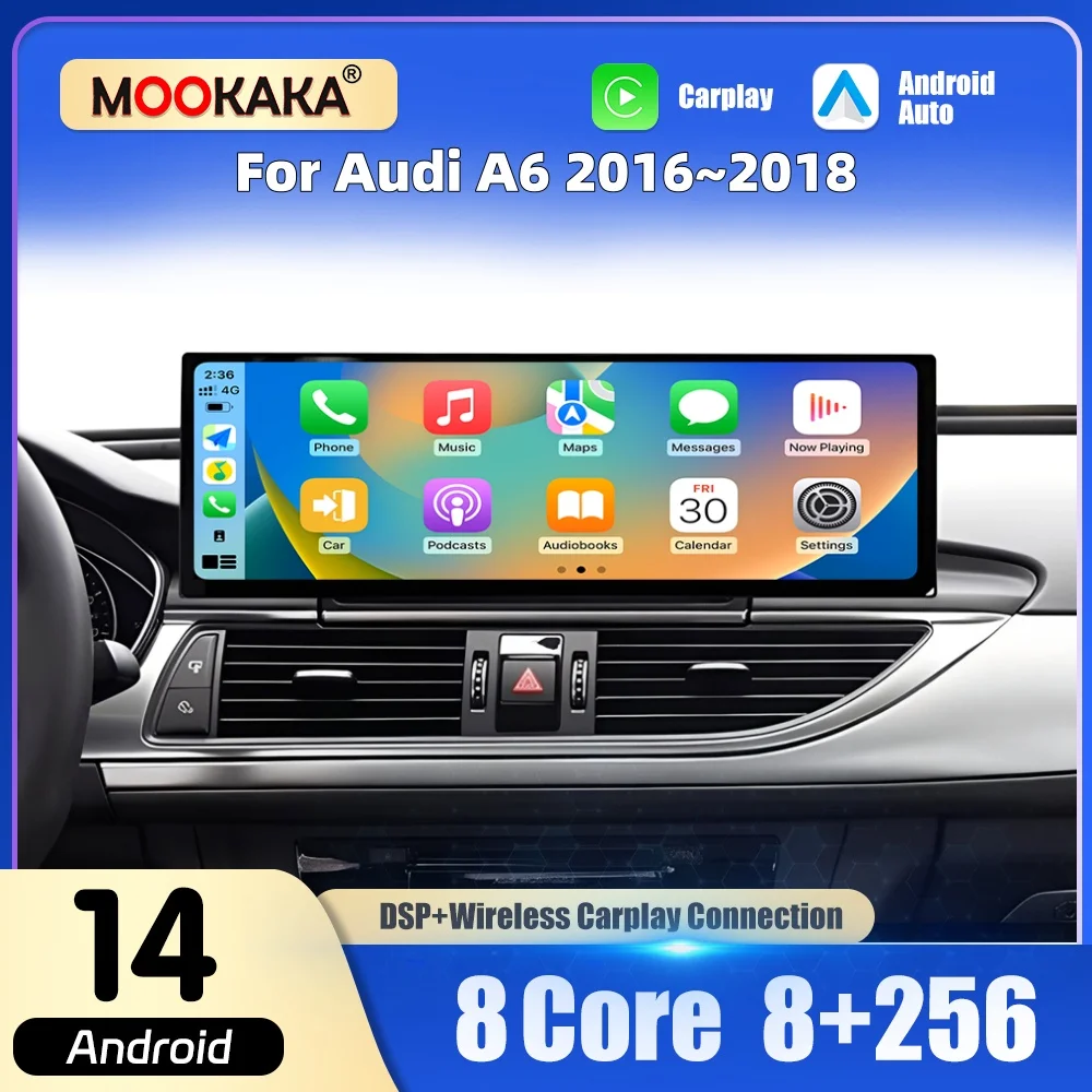 

14,9-дюймовый экран с CarPlay и Android 14 для Audi A6 2016-2018, автомобильная магнитола, мультимедийный проигрыватель, GPS-навигация, головное устройство
