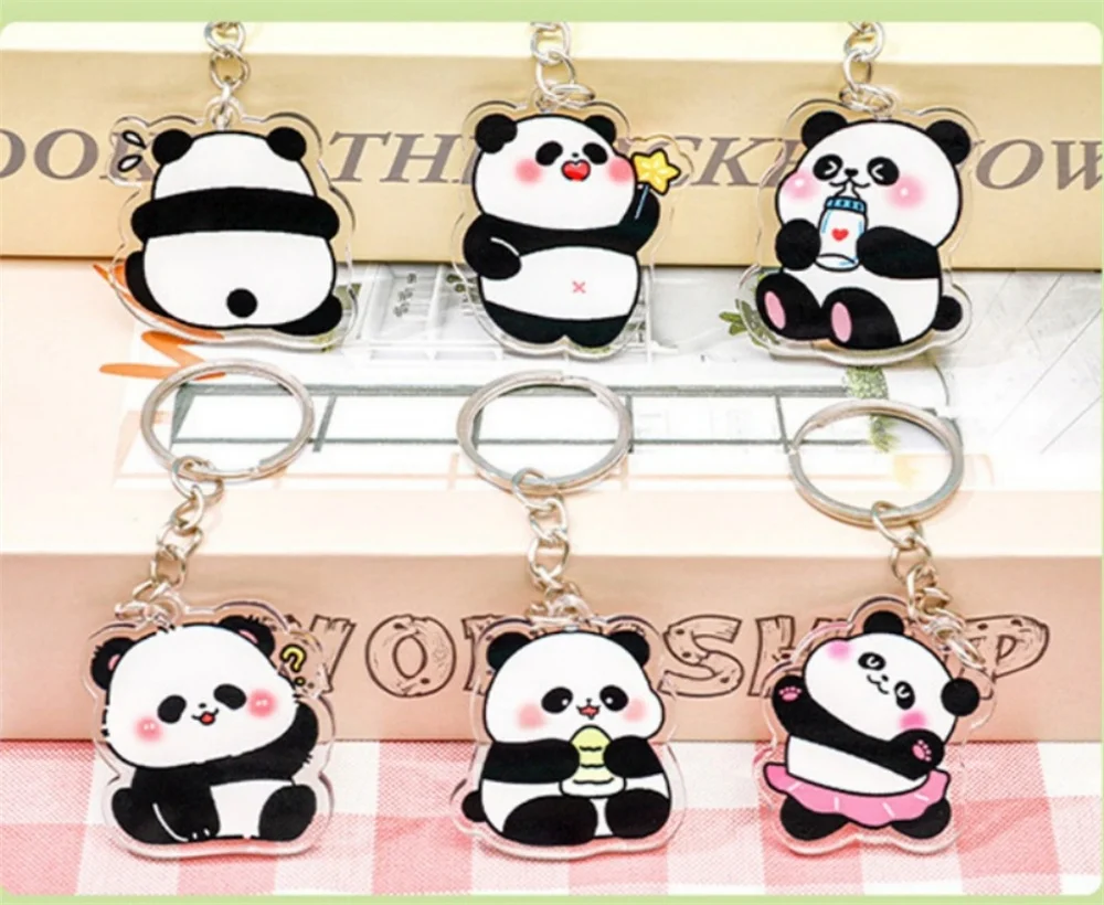 MINISO Exquisite Cute Cartoon Anime Chinese Panda Acrylic Keychain Backpack Car Key Pendant Party Decoration Children's Toy Gift