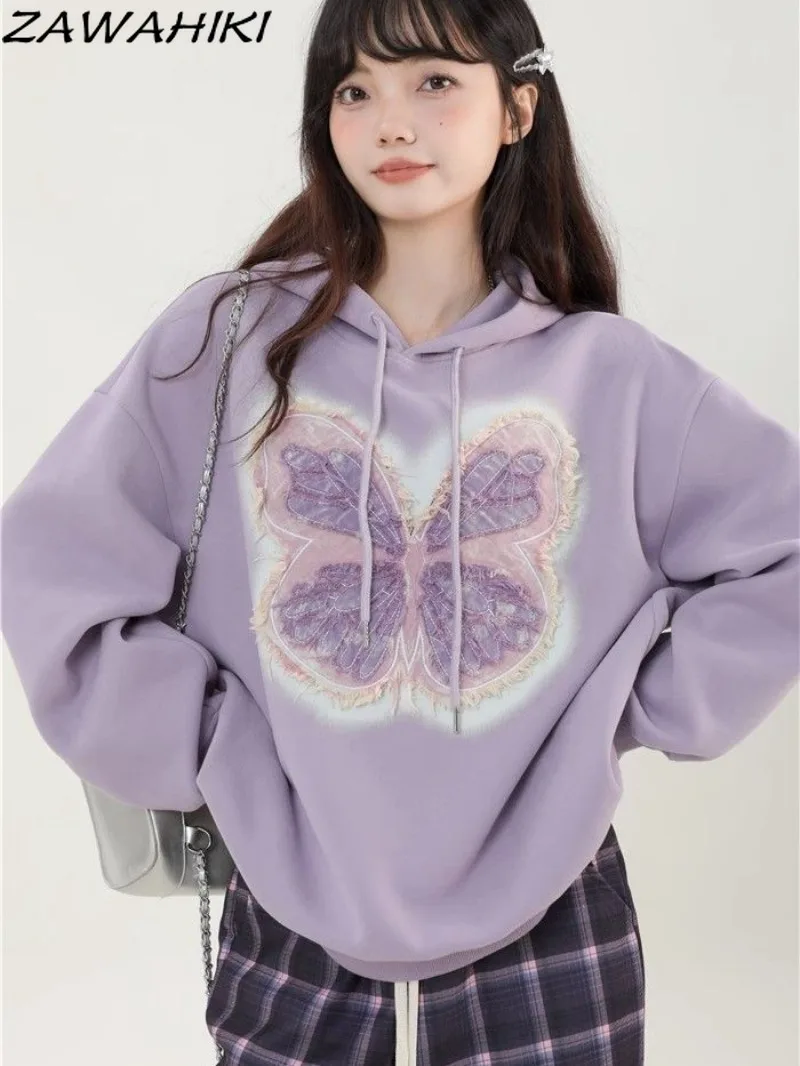 

Sweatshirt Women Japanese Sweet Chic Designed American Fashion Casual Versatile Vintage Loose Y2K Hoodies Pullover Streetwear