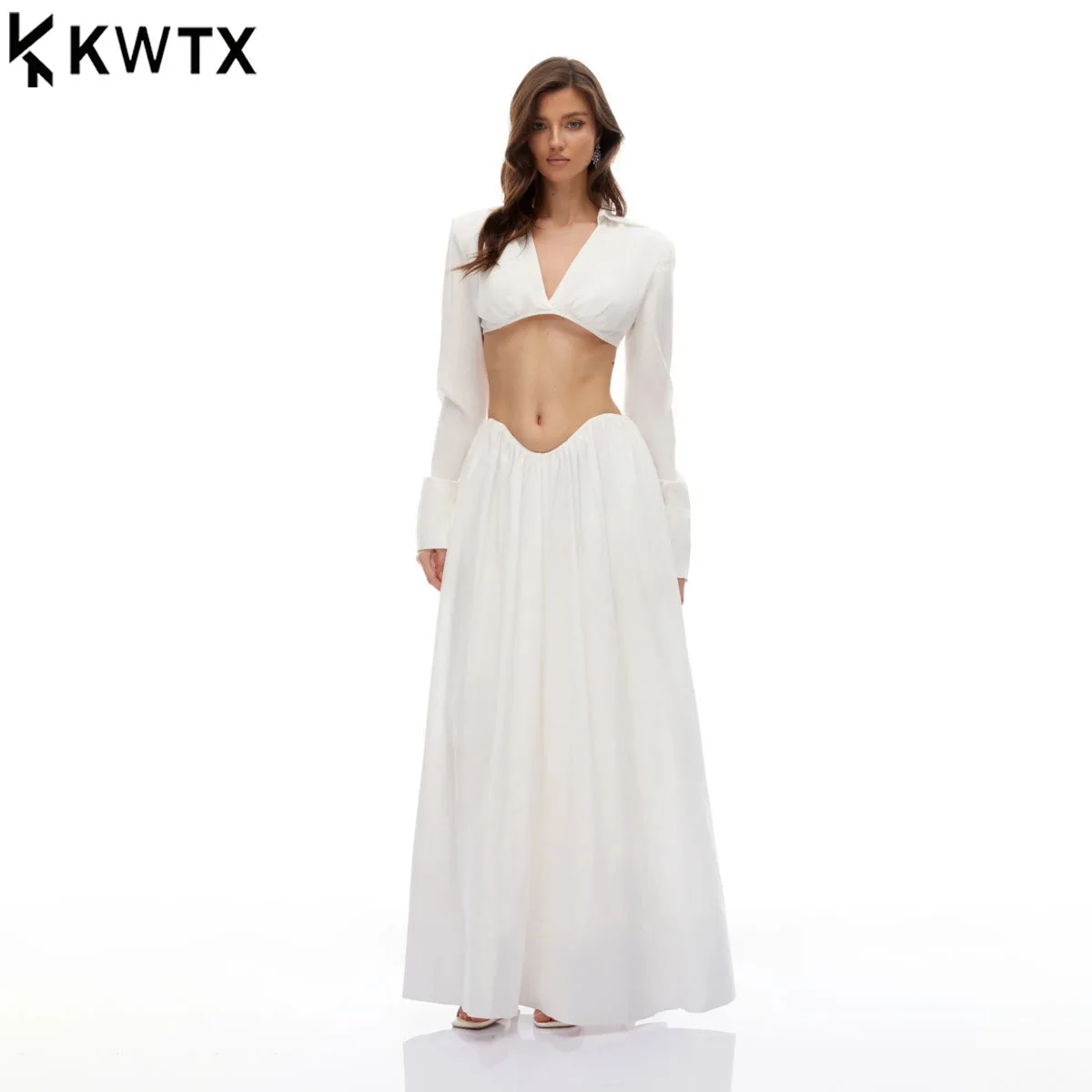 

KWTX 2026, новый женский комплект из двух предметов, укороченный топ, юбка, элегантная сексуальная уличная одежда, наряд для офисной вечеринки, весна-лето, модный дизайн