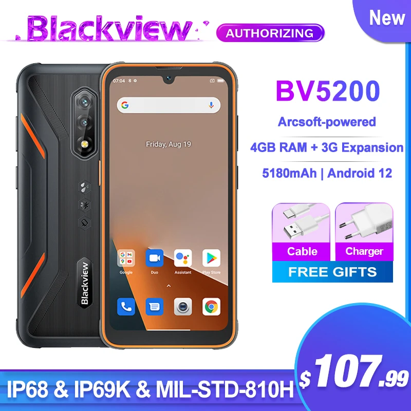 

Blackview BV5200 4G Rugged Phone 5180mAh Quad Core 4GB 32GB Smartphone Waterproof Android 12 Mobile Phone ArcSoft Cameras Phone