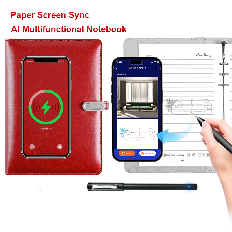 Multifunctional A5 smart notebook fingerprint lock u disk AI drawing translation writing to file office meeting study notepad