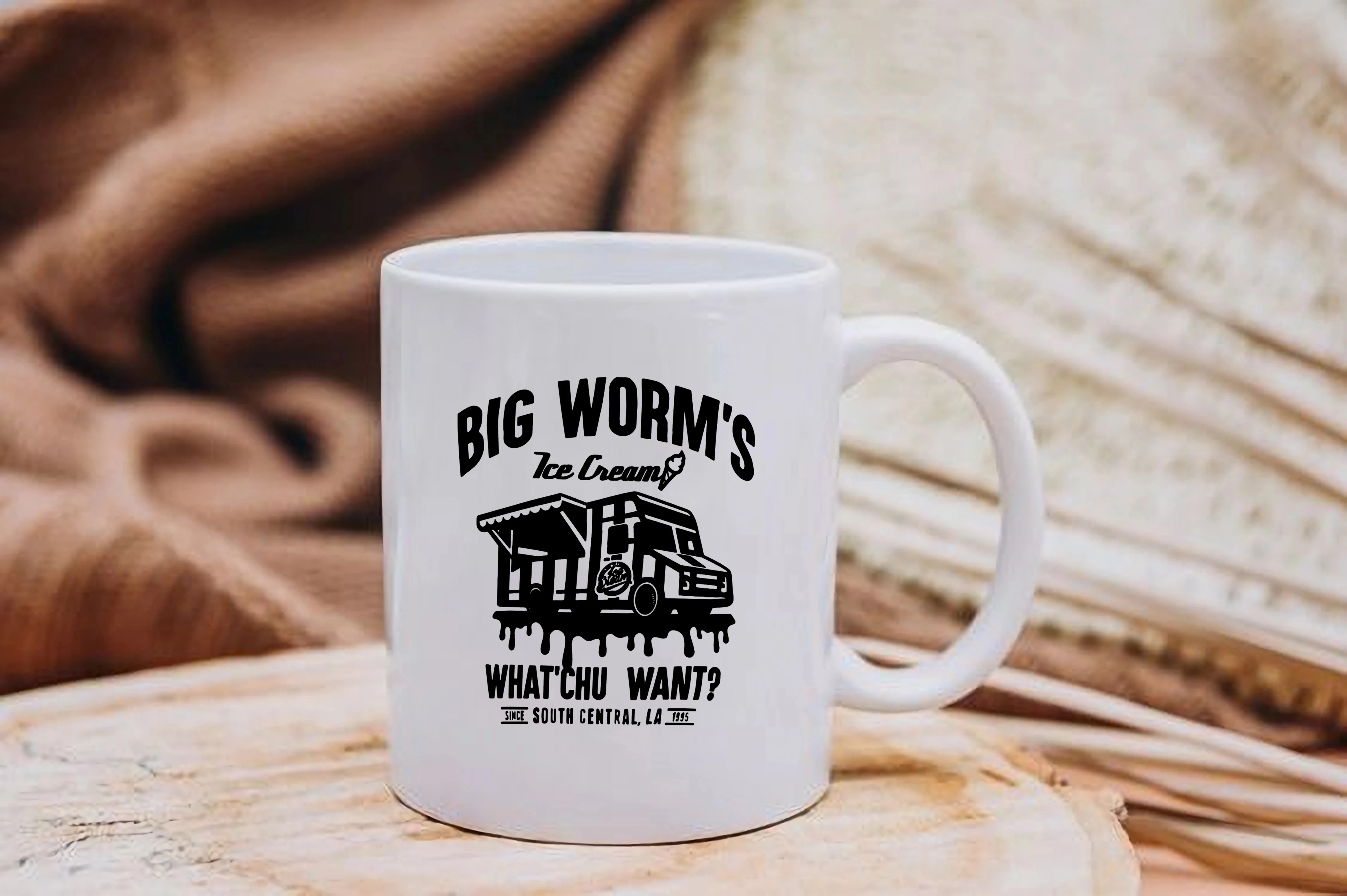 Big Worm's Ice Cream & Frozen Treats What'chu Want?Big Worms Ice Cream Ceramic Coffee Mug Funny Friday Movie Compton Hip Hop Rap