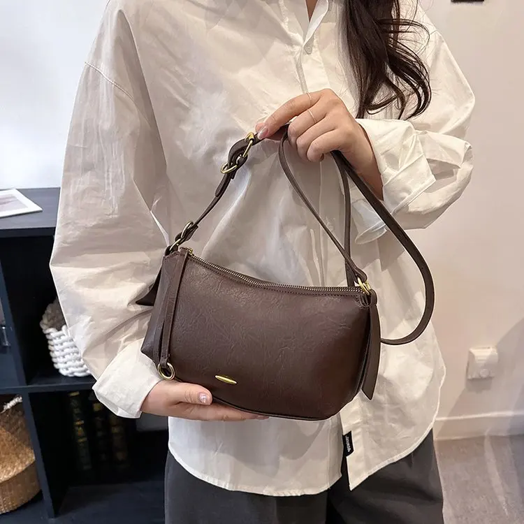 

Новая минималистичная сумка-полумесяц 2026 года для женщин, винтажная, из искусственной кожи, универсальная, на плечо и через плечо