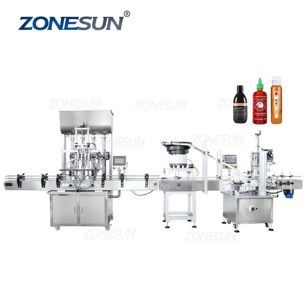 Automatic 4 Head Paste Filling Capping Machine Line with Cap Vibratory Bowl for Cream Shampoo Bottling