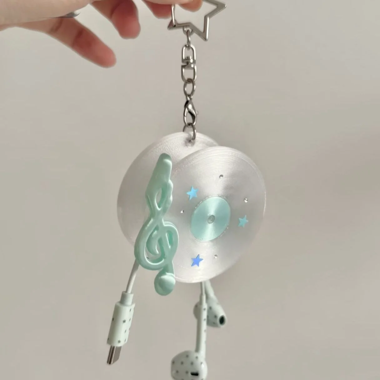 Summer Mint Pearl White Record Wired Earphone Organizer 3D Printed Cute Pendant Home Organization Cable Management Holder