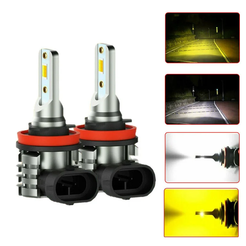 Ampoule antibrouillard LED H8 H11, 2 pièces, universel, double couleur, 6000K, blanc/ambre jaune, lampe de conduite DRL, accessoires d'éclairage automobile