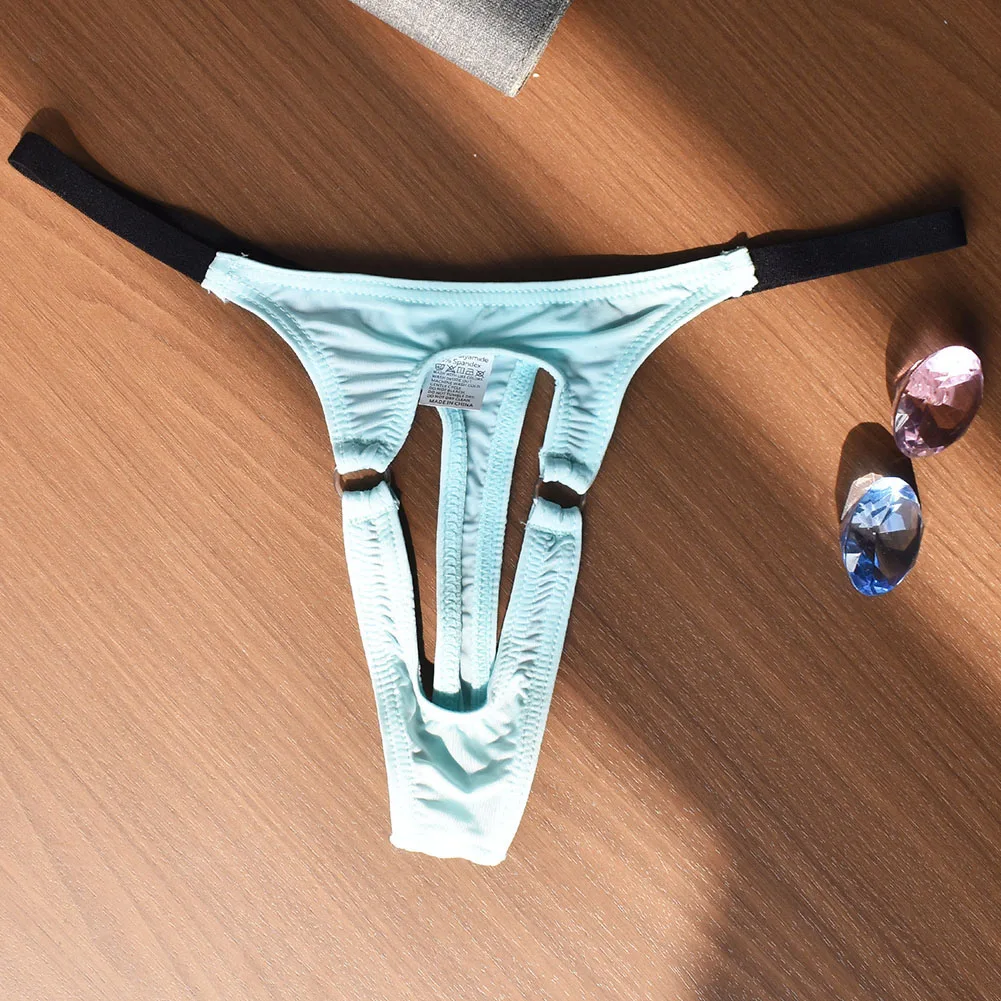 Men's Thong Underwear with Hollow Out Pattern Low Waist Elastic Band and Breathable Ice Silk Fabric for Comfortable Support