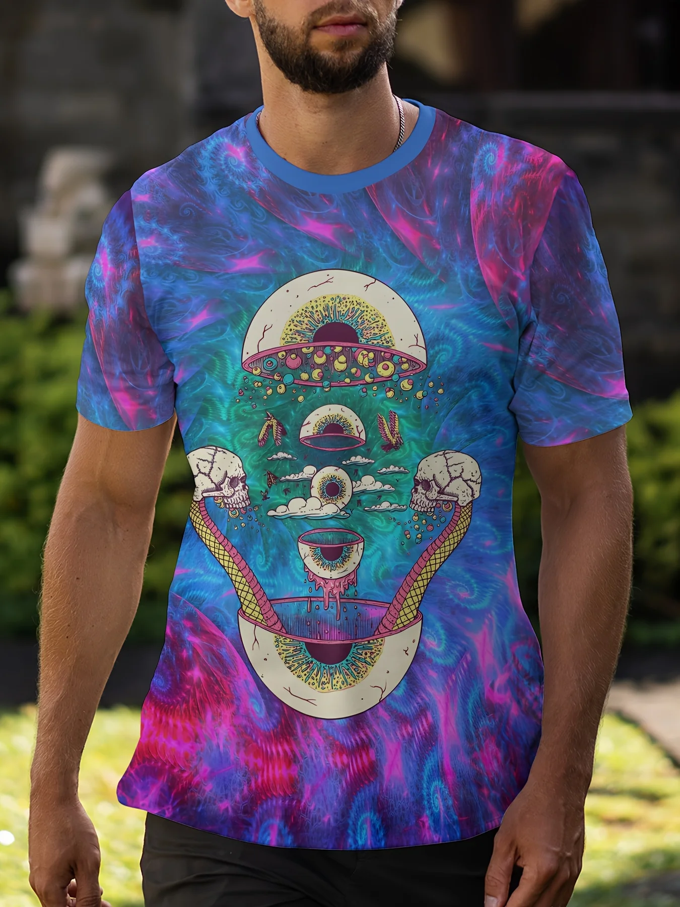 

Multicolor Psychedelic Eyes Invincible Print-Lightweight Breathable Short Sleeve-Summer Tops-Men's Clothing-Oversized Clothing
