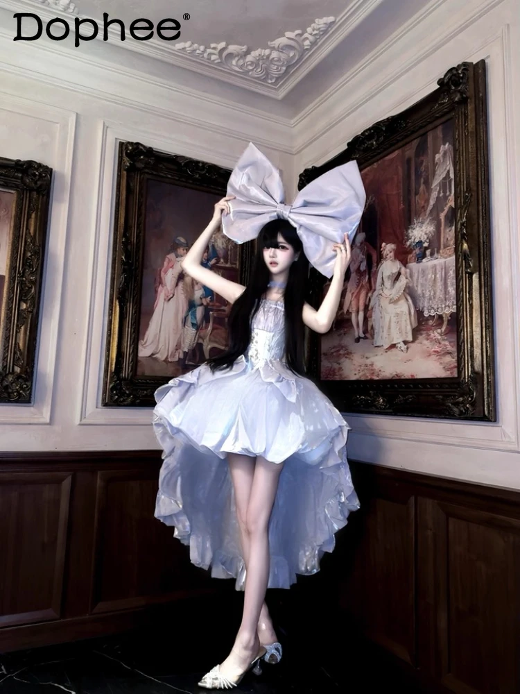 

Princess Style Vintage French Big Bow Woman Dress Gothic Prom Party for Wedding Birthday Evening Party Lolita Trailing Dress