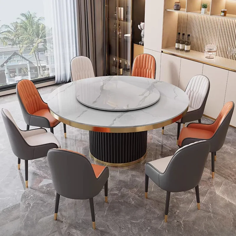 Slate dining table, hotel large round table, electric turntable, home banquet round table, catering club, induction cooker