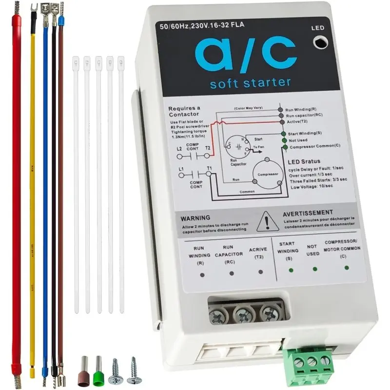 For Home& Garden AC Soft Start Kit 4-7 Ton Air Conditioner Compressor Soft Starter,70% Lower Startup Current,For Home/RV(16-32A)