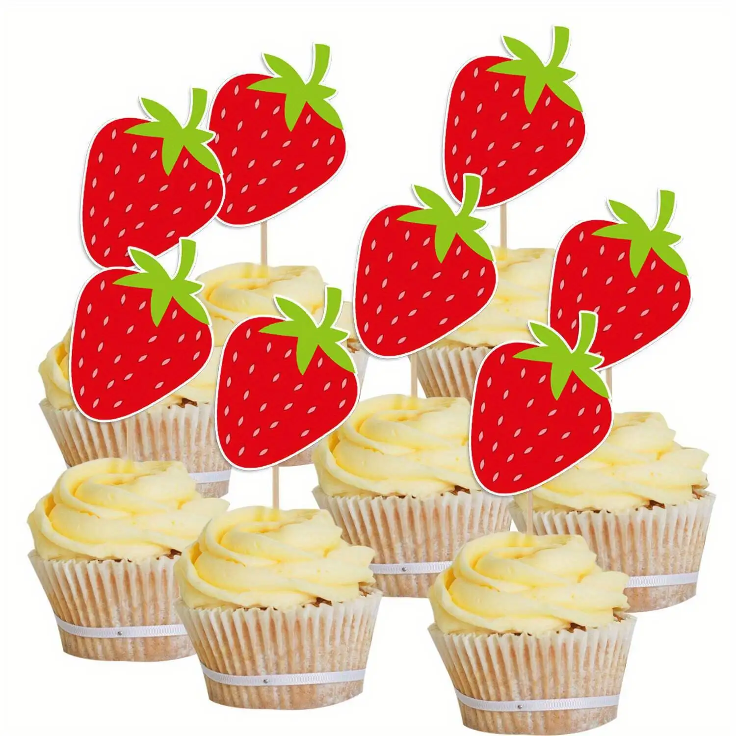 30Pcs Erdbeere Topper Sommer Obst Mit Bambus Stick Topper Für Erdbeere Themen Party Dekoration DIY Cupcake Liefert