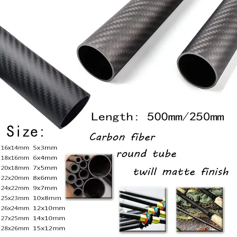 

1pcs High Hardness 3K Pattern Carbon Fiber Pipe 5-28mm OD, 200/500mm for Plant Protection UAV Drone Frame Repair Part Material