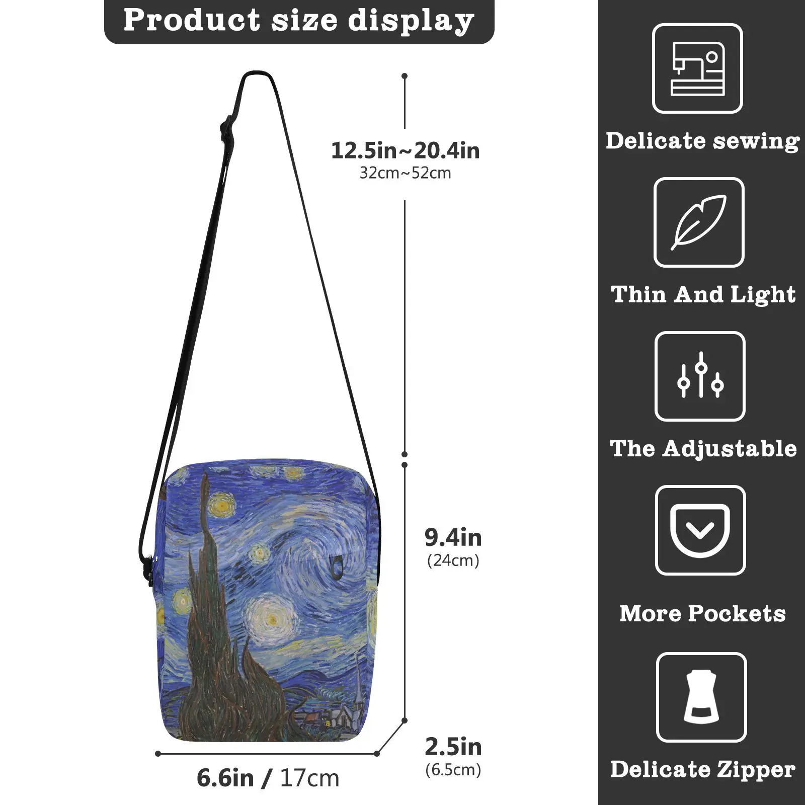 Fashion Men's Shoulder Bag Van Gogh oil painting printing Handbag Easy Travel Crossbody Bag Quality Small Messenger Bag