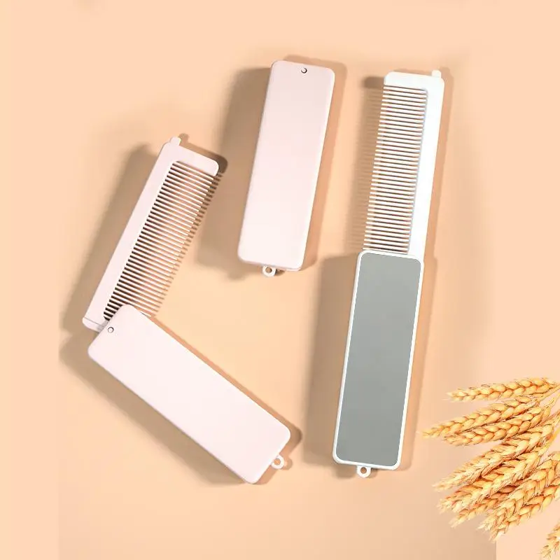 New With Mirror Foldable Comb Anti-Static Mini Massage Comb 2 In 1 Makeup Mirror For Travel