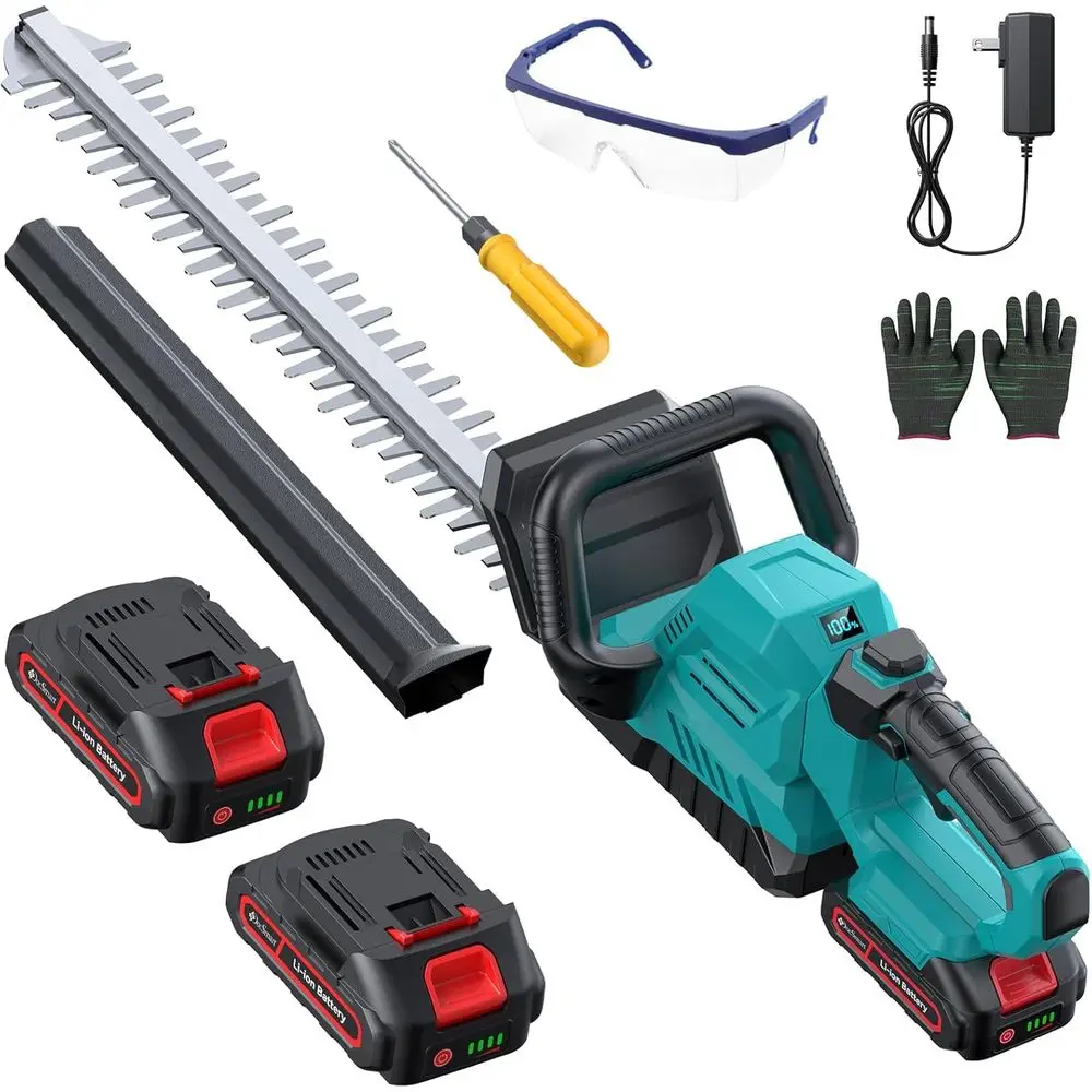

Cordless Hedge Trimmer 20-Inch with Battery Indicator & 2X 2000mAh Batteries, 180° Rotatable Head, 3000RPM Electric Brush Cutter