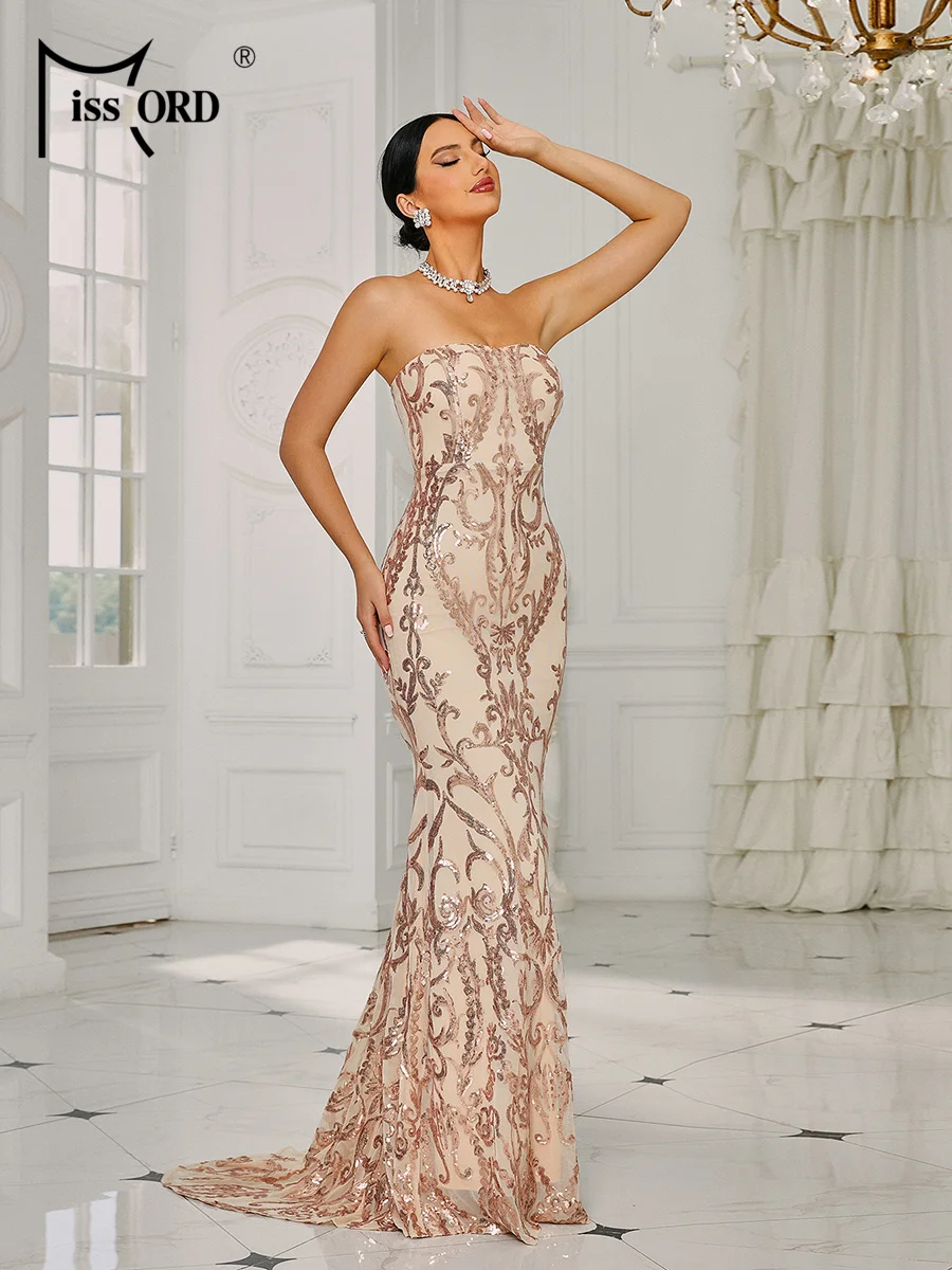Missord New Strapless Backless Cocktail Sequin Mermaid Evening Wedding Bride Birthday Party Formal Occasion Dresses