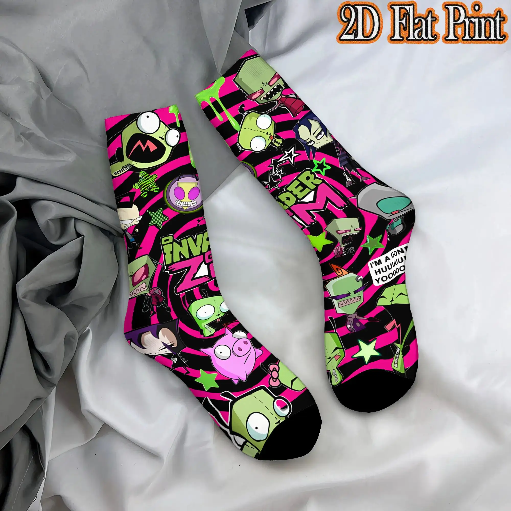 Invader Zim Anime Harajuku Men's  Mid Tube Winter Socks Unisex Suitable Crew Sock Cycling Socks