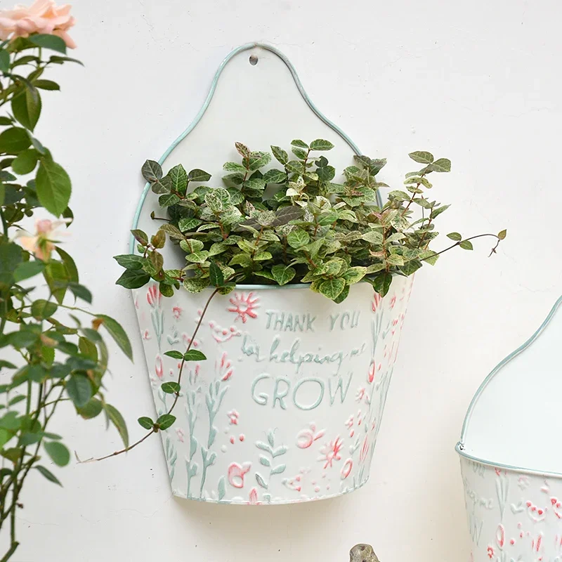 Retro Wall-mounted Semi-round Flower Basket Villa Garden Courtyard Outdoor Balcony Decorative Flower Pot Hanging Set Pot