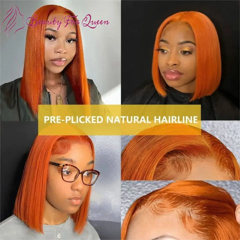 Ginger Orange Colored Lace Front Wigs Straight Human Hair Wigs Short Bob Wigs For Women Glueless Short Bob Lace Frontal Wig