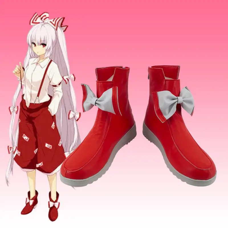 

Touhou Project Fujiwara no Mokou Cosplay Shoes Red Boots Carnival Party Halloween Handmade Faux Leather Boots