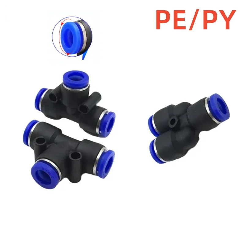 5/10PCS PY PE Series T Y Shaped Tee 4 6 8 10 12 16mm 3 Way Port Pneumatic Pipe Connector Tube Air Hose Quick Release Fittings