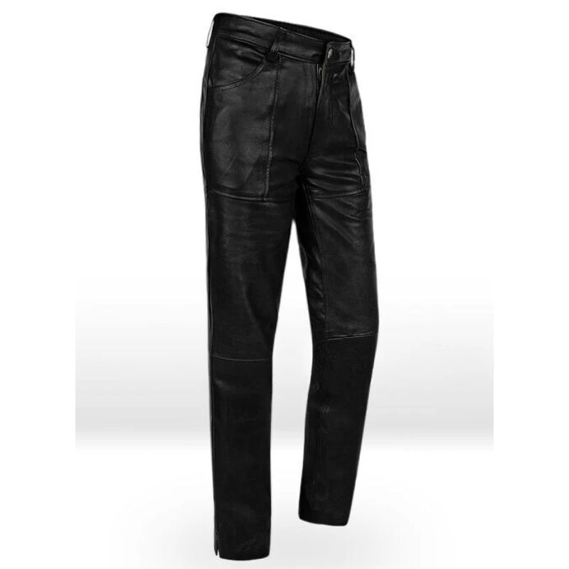 Men's Sheepskin Leather Pants Black High-quality Pants Fashionable Trend