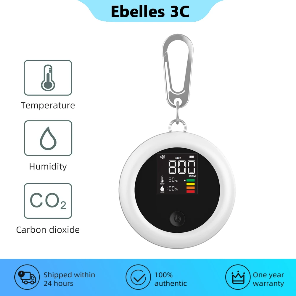 

Portable 3 in 1 Air Quality Monitor CO2 Sensor Temperature Humidity Detector Mini Meter with LCD Display Screen Rechargeable