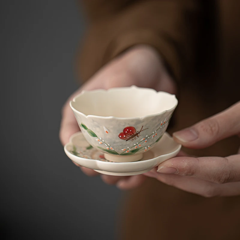 

Hand-painted Wenxin Orchid Kwai Kou Cup Ladies Exquisite Ceramic Coaster Teacup New Chinese Tea Set Afternoon Tea Cup