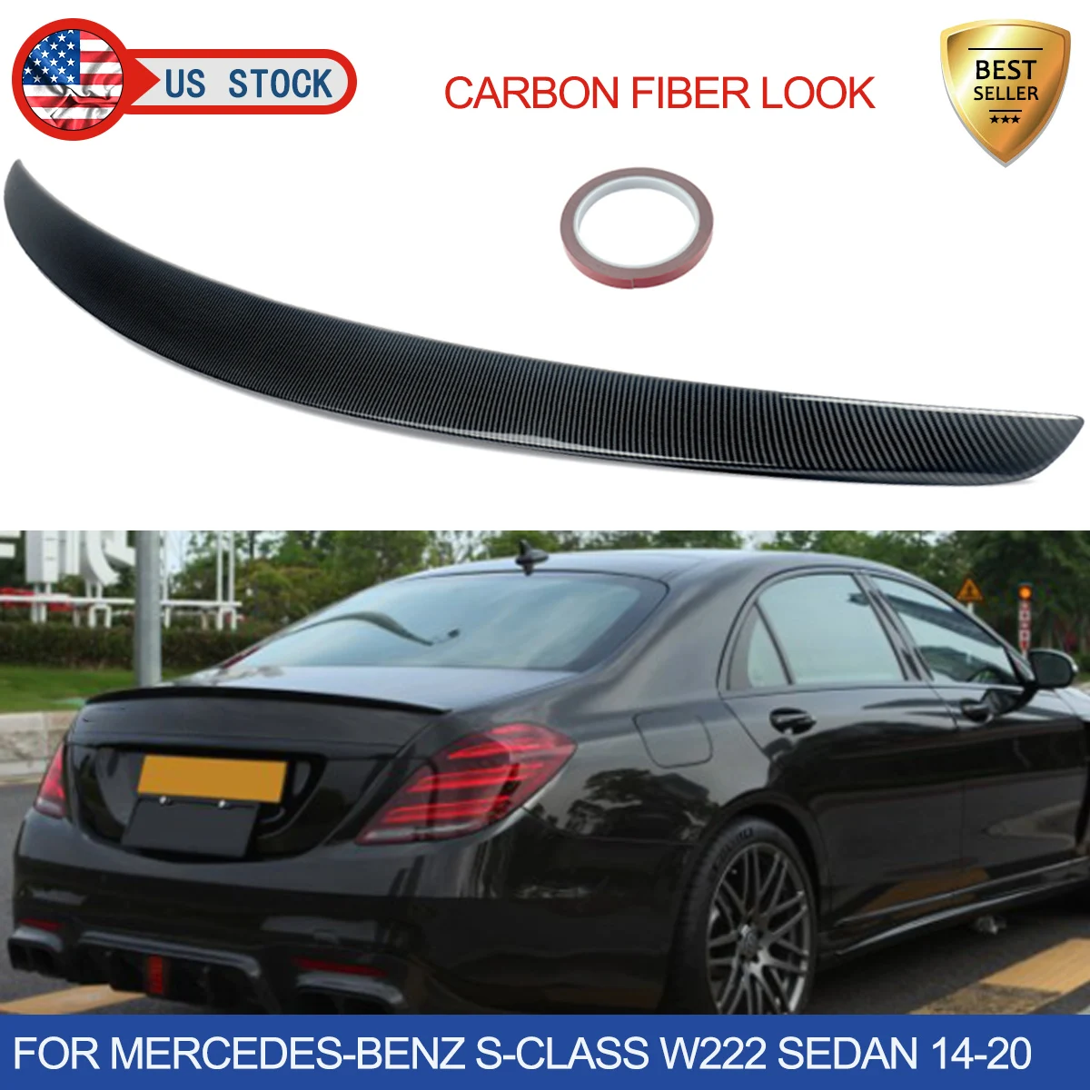 Rear Spoiler Lip for AMG Style For Mercedes W222 S450 S560 2014 2015 2016 2017 2018 2019 2020 Carbon Fiber Look wing ABS plastic
