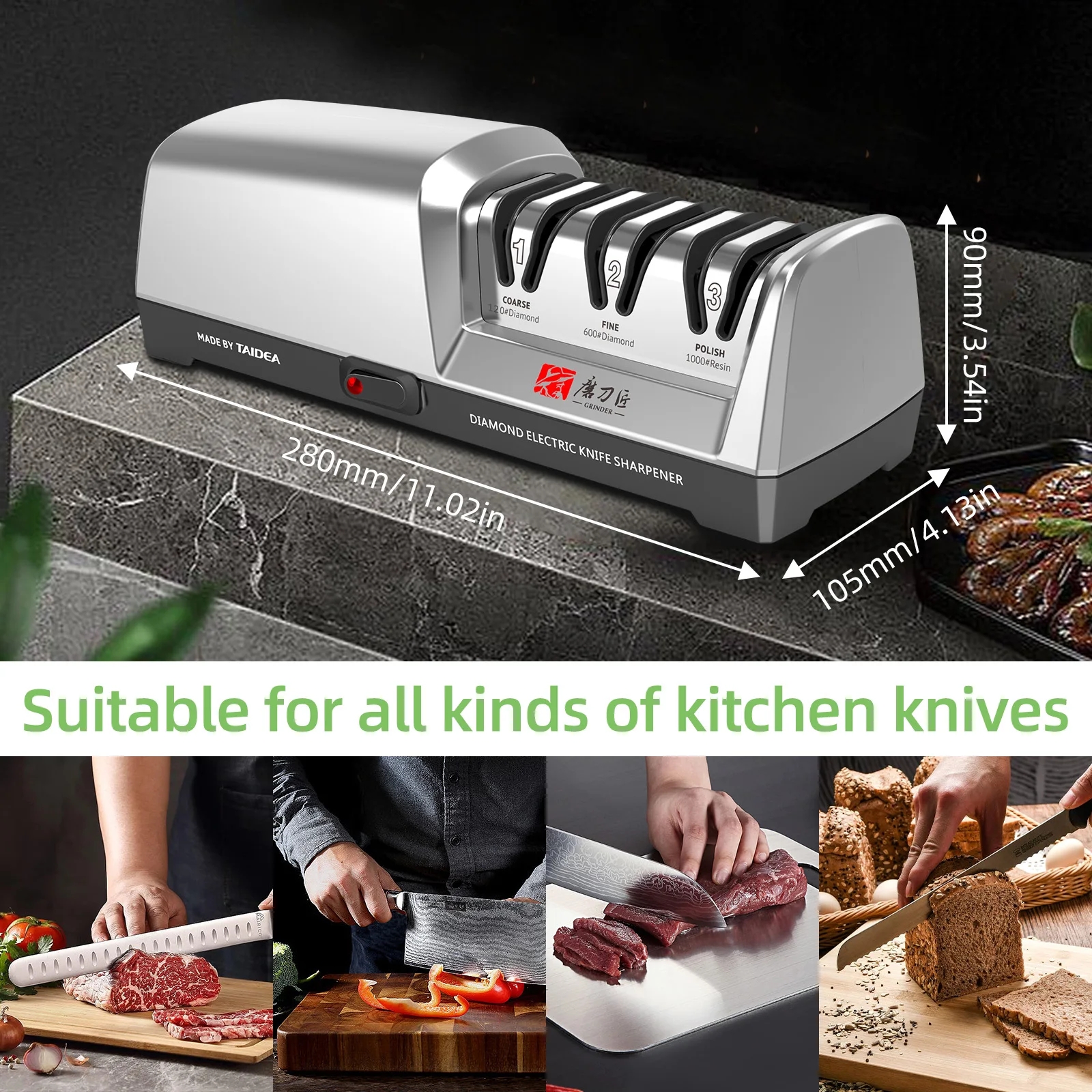 TAIDEA Electric Knife Sharpener 15 and 20 Degrees 2-Stage System Stainless Steel Knife Sharpener Kitchen Knives Quick Sharpening