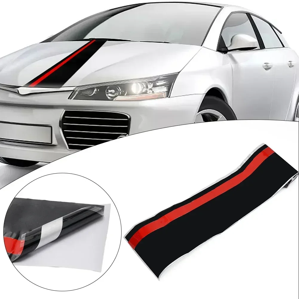 55'' * 7'' Rally Stripes Racing Trim Car Body Front Hood Decal  Matte Black With Red Vinyl Car Sticker Car Styling