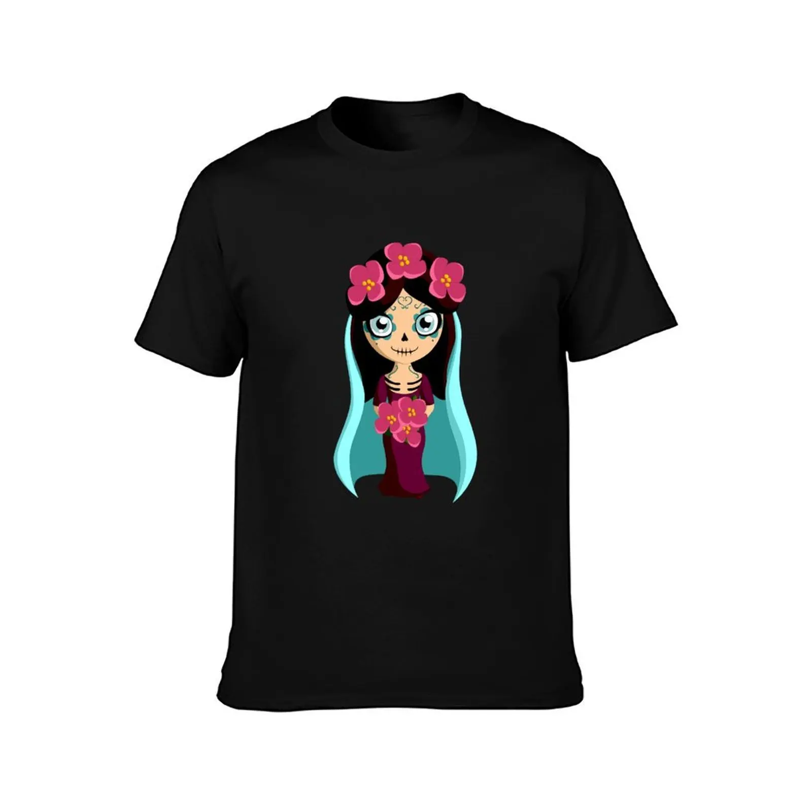Day of the Dead Skull Bride Design T-Shirt, Summer Casual Cotton Tee, Oversized Streetwear Tops, Vintage Graphic Print