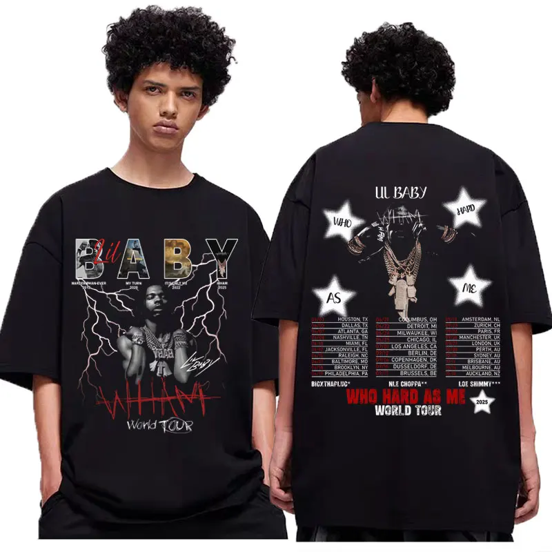 

Rapper Lil Baby Wham World Tour 2025 T Shirt Men Women Hip Hop Vintage Short Sleeve T-shirt Fashion Casual Oversized T-shirts