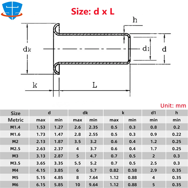 GB876 M0.9 M1.3 M1.5 M1.7 M2 M2.5 M3 M4 M5 M6 황동 구리 중공 리벳 회로 기판, PCB 못 관형 리벳 너트